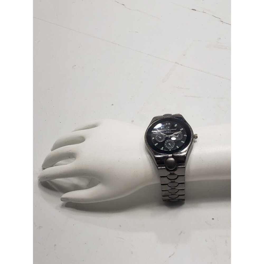 Charles Raymond Men's Analog Quartz Watch W/ Stainles Steel Band & Black Dial